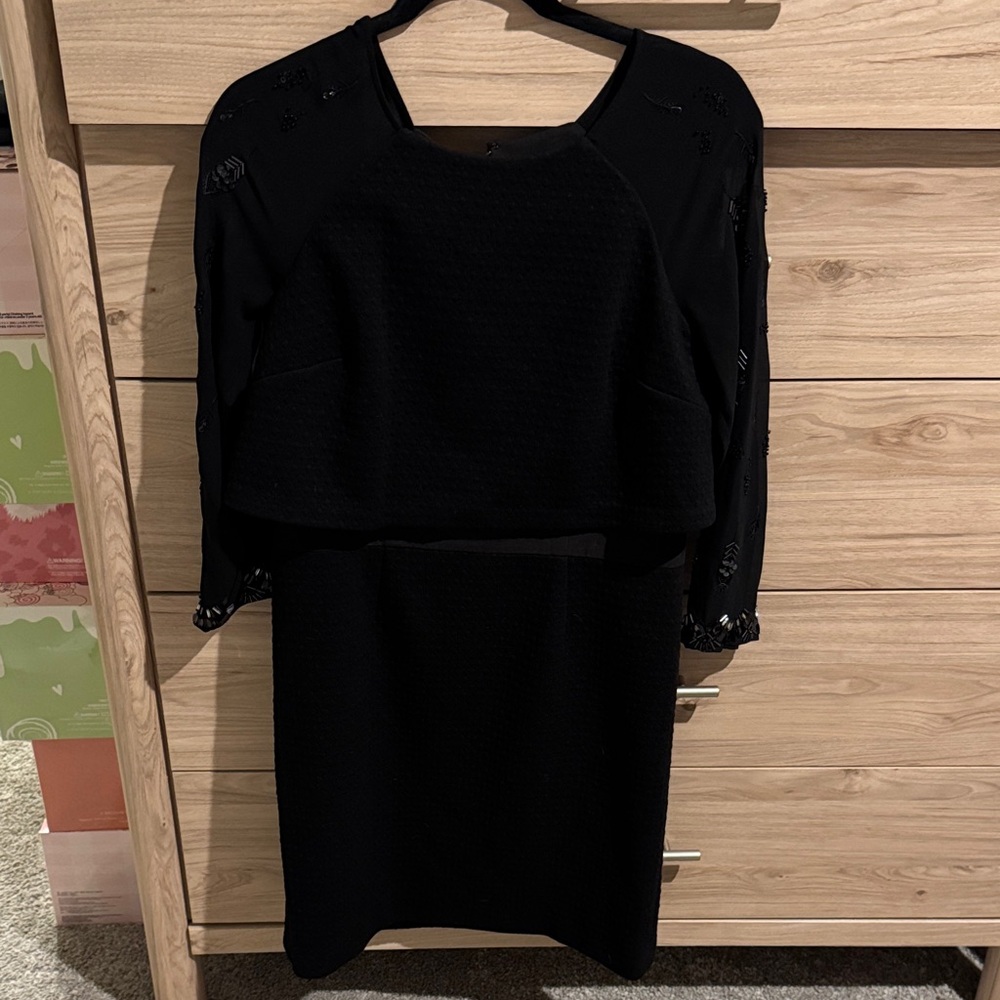 Karen Millen Black Long Sleeve Dress with mesh sleeves and beads